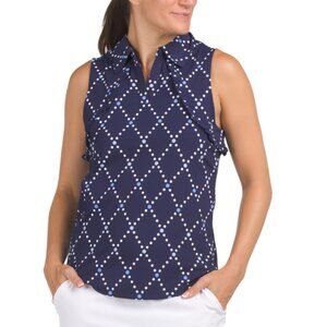 G LIFESTYLE Navy Upf 50 Sleeveless Ruffle Top